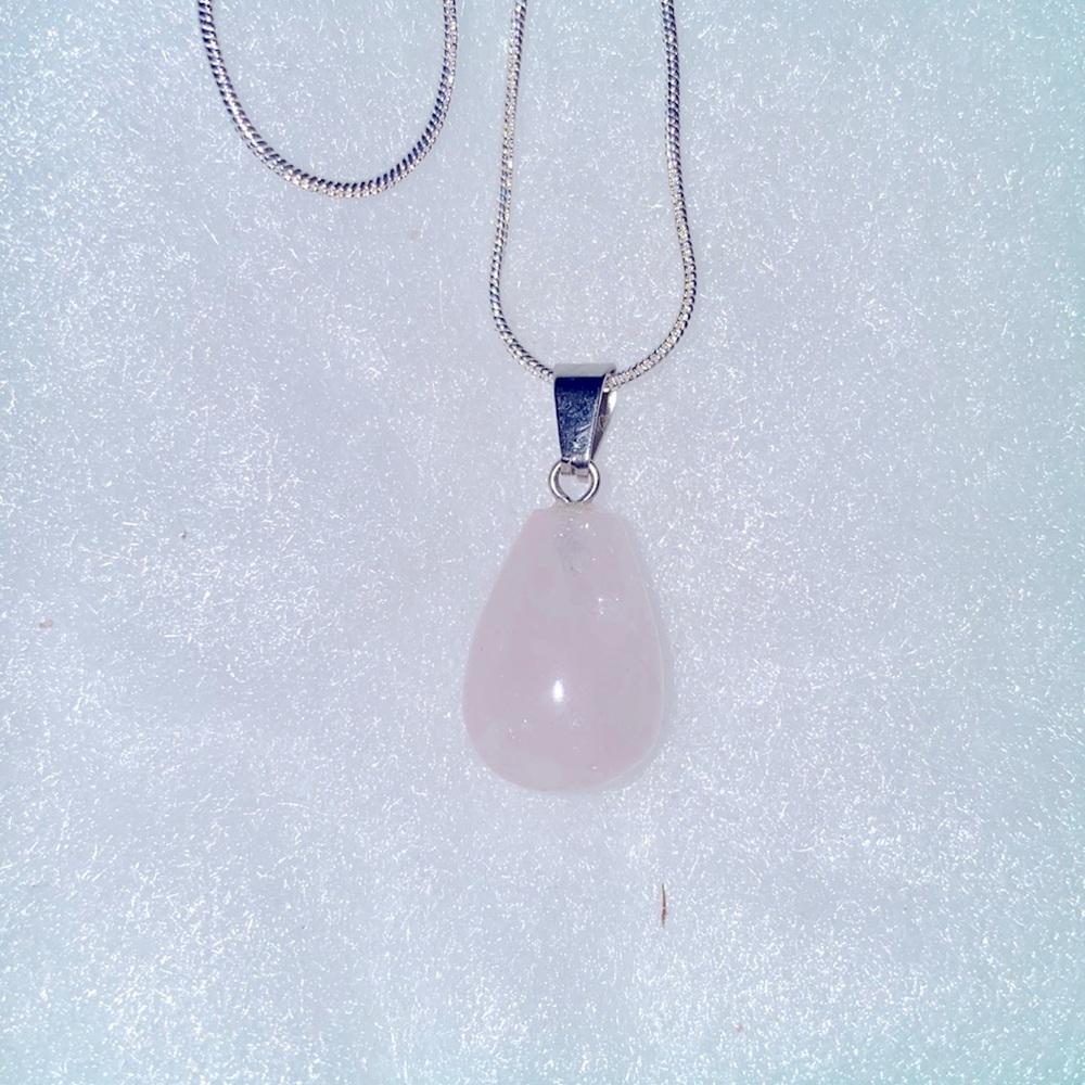 Boho hippie Rose Quartz Sterling Silver 16” Necklace